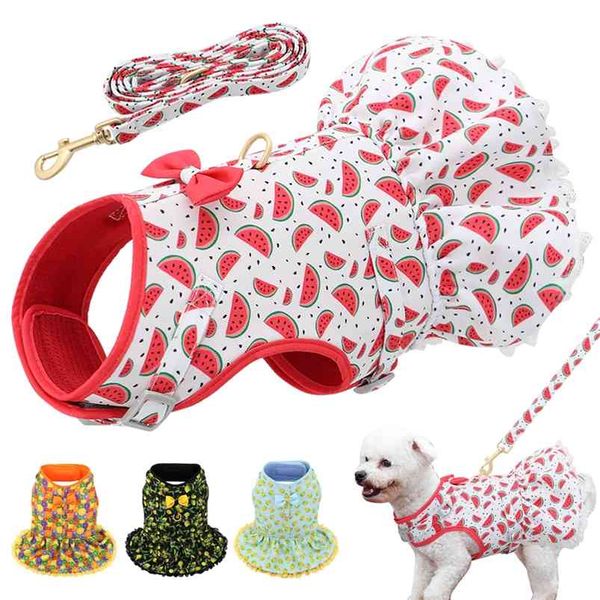 Lindo estampado Chihuahua perro gato arnés correa conjunto verano mascotas cachorro ropa vestido pequeño perro chaleco para Pug Yorkie Bulldog francés 210729