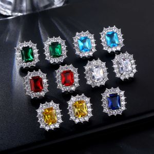 Leuke Prong Zircon Vierkante Oorbellen Studs Stud Earring Kleurrijke Hoge Kwaliteit in Whit Gold voor Vrouwen Meisjes Esthetische Iced Out Cz Cubic Zirconia Piercing Oor Ring Sieraden