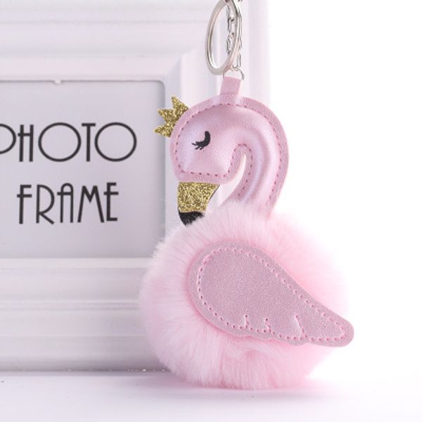 Mignon PU cuir cygne en peluche porte-clés mode dames sac pendentif Imitation lapin boule de cheveux ornements de voiture fourrure porte-clés porte-clés cadeau