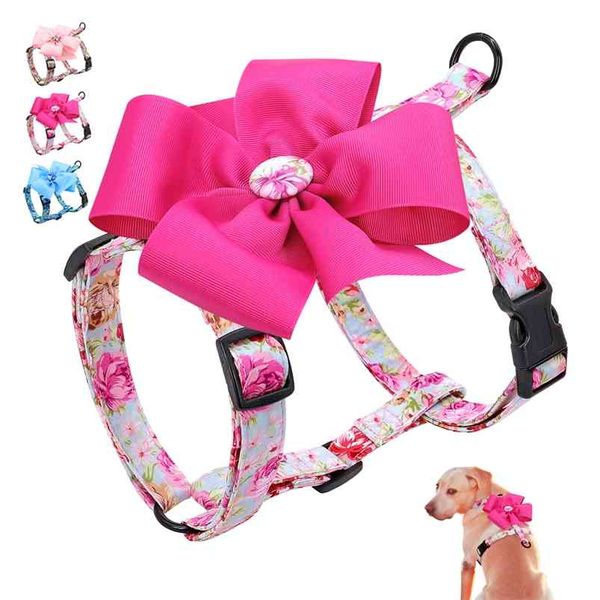 Mignon Chiot Chat Harnais Gilet Réglable Imprimé Pet Chihuahua Yorkshire Carlin Harnais Accessoires Pour Petits Grands Chiens Chats Rose 210729