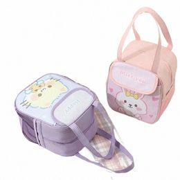 Mignon chat violet sac à lunch boîte à lunch étudiant Kawaii thermique isolé fourre-tout refroidisseur sac à main Bento pochette Ctainer sacs de nourriture scolaire O1PQ #