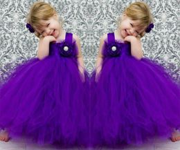 Lindos vestidos de niña de las flores púrpuras Correas Flor de tul Una línea Hasta el suelo Vestidos de fiesta de cumpleaños para niñas Tamaño personalizado