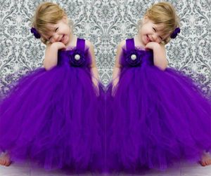 Mignon violet robes de demoiselle d'honneur bretelles fleur Tulle une ligne étage longueur filles robes de fête d'anniversaire taille personnalisée