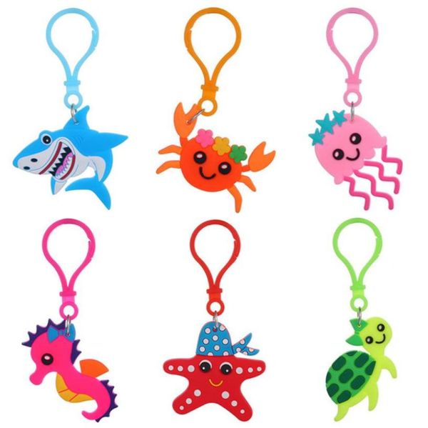 Lindos animales marinos de PVC Keychain Kids Jewelry Cartoon Crab Tortoise Shape Keyring Car Shitder Back Bag de encanto Accesorios