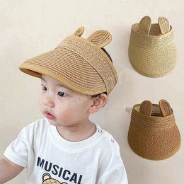 Mignon lapin oreille bébé chapeau de paille été vide haut large bord visière casquettes pour enfants filles garçons réglable disquette plage casquette