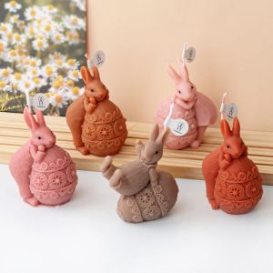 Mignon lapin en forme d'oeuf en silicone moule de lapin de lapin de fabrication outil moule à gâteau chocolat décor de peinture animale en plâtre de poupée