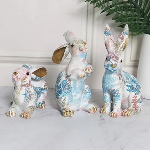 Simpatico coniglio statua in resina coniglietto scultura casa camera ornamenti di arte decorativa dipinta figurine di coniglio di giada decorazione di pasqua regalo 240119