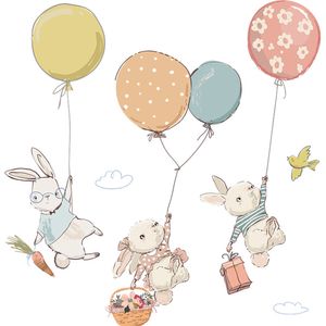 Schattige Konijnen Vrienden Muurstickers Baby Meisjes Kamer Decor Kwekerij Sticker Verwijderbare PVC Bunny Muurstickers Woondecoratie Muurschilderingen