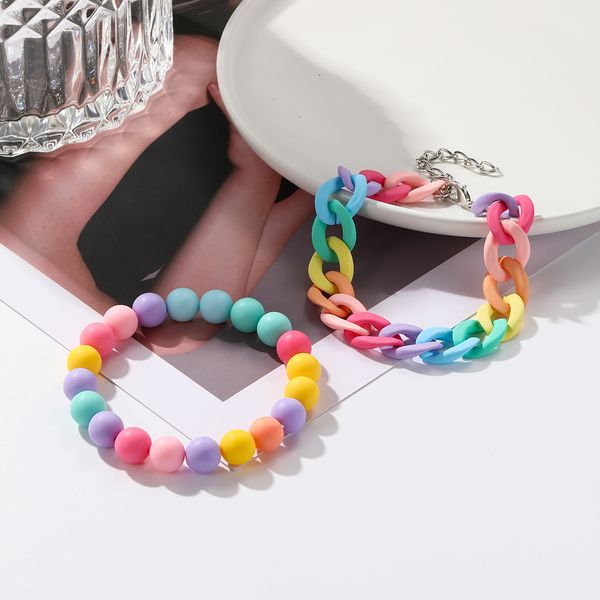 Linda pulsera de arcoíris bohemia multicapa caramelo Color macarrón coloridas pulseras de cadena con cuentas acrílicas para mujeres niñas joyería regalos