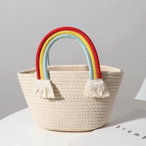 Sac à main mignon nuage arc-en-ciel, nouveau sac tissé en coton fait à la main, sacs de plage de vacances en bord de mer, sac en paille assorti à tout