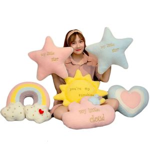 Leuke regenboogwolk Sun Star dooi kussen kussen pluche speelgoed baby kinderen slaapkamer decoratie sofa 240426