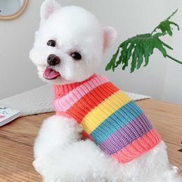 Lindo Arco Iris Color perro suéter gato cachorro pequeño perro ropa invierno mascota ropa Yorkie Pomeranian Schnauzer caniche disfraz abrigo 211007