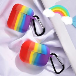 Leuke regenboog kleurrijke gradiënt kleur zachte siliconen gevallen draadloze oortelefoon schokbestendige beschermende zak anti-druppel met haak voor Apple Airpods 1 2 3 pro