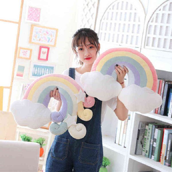 Mignon arc-en-ciel météore nuage étoile en peluche oreiller en peluche doux câlin créatif Kawaii chambre décor enfants bébé cadeau d'anniversaire J220704