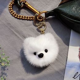 Mignon véritable véritable fourrure chien chiot jouet pompon balle sac porte-clés à breloques pendentif enfants jouet cadeau 3036