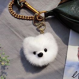 Mignon véritable véritable fourrure chien chiot jouet pompon balle sac porte-clés à breloques pendentif enfants jouet cadeau 2669