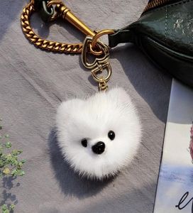 Mignon véritable véritable fourrure chien chiot jouet pompon balle sac porte-clés à breloques pendentif enfants jouet cadeau 7164971