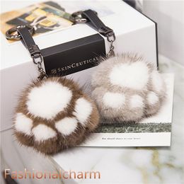 Schattige echte echte bont poot pompom bal tas charme sleutelhanger hanger cadeau