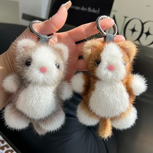 Leuke echte echte nertsbont kat sleutelhanger haarbal pompom tas charme portemonnee autotelefoon hanger kinderspeelgoed