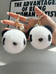 Mignon véritable véritable fourrure de vison Panda ours sac porte-clés à breloques sac à main voiture téléphone pendentif enfants jouets