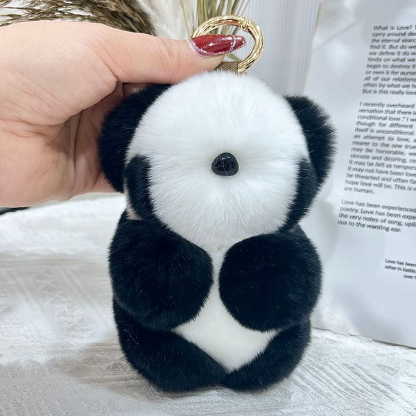 Mignon Réel Véritable Fourrure De Lapin Panda Ours Porte-clés Sac Charme Bourse De Voiture Téléphone Pendentif Enfants Jouets