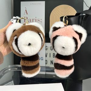 Leuke echte echte konijnenbont wasbeer Keychain Pompom Ball Bag Charm hanger autotelefoon Keyring Kids Doll Toys cadeau