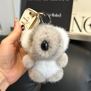 Mignon vrai vison fourrure koala keychain pompom sac de ballon de voiture pendante enfant toys doty toys cadeau