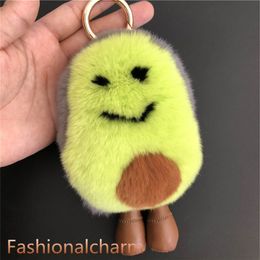 Lindo Real conejo piel aguacate juguete piel bola pompón bolso encanto llavero colgante regalo