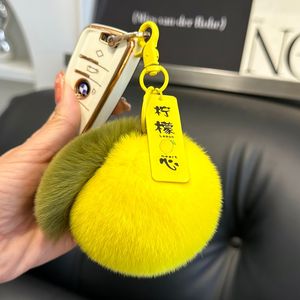 Mignon vrai lapin fur fur citron keychain kids jouet poupée pompe fur fur voiture sac à main keychain cadeau