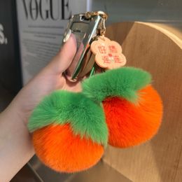 Schattige echte konijnenbont persimmon sleutelhanger pompom bal tas charme sleutelhanger handtas hanger kindercadeau