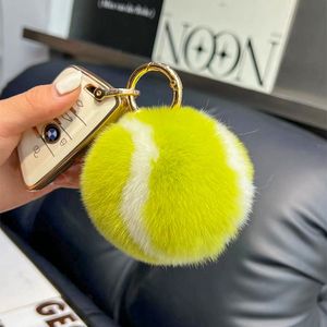 Porte-clés de Tennis en vraie fourrure de lapin/Rex, pompon, sac de boule de fourrure, téléphone de voiture, pendentif en fourrure, cadeaux