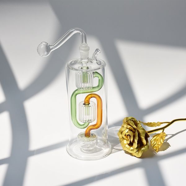 mignon Recycler Oil Bubbler pipe avec 10mm Bol à huile en verre à fumer Dab Tool Shisha Hookah Ash Catchers pour drôle coloré Bong Wax Rig Water Tobacco and Percolater Bongs