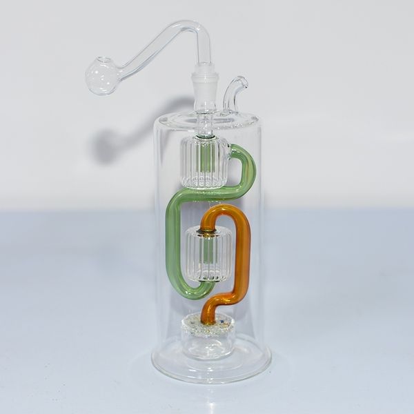 Tuyau de barboteur d'huile de recyclage mignon avec bol d'huile en verre de 10 mm Dab Tool Shisha Hookah Ash Catchers pour drôle coloré Bong Wax Rig eau tabac et percolater