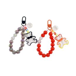 Chain de chaîne de chaîne Couleur de bonbons ours clés clés en acrylique Sac à fruit pendentif Cartoon Cartoon Resin Gomme gommeux exquis pour femmes et filles Perles en verre colorées F003