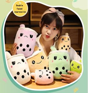 Leuke omkeerbare Boba Bubble Milk Tea Cup Drink Plush speelgoed gevulde pop Kawaii Baby Kinderkinderen Girls Geschenken Home Room Decor4446148