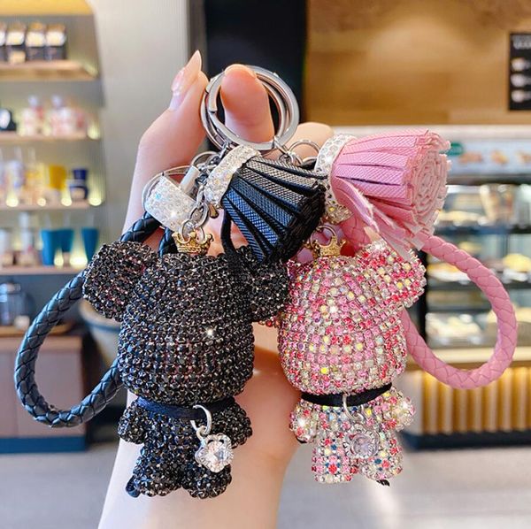 Mignon strass porte-clés breloque dessin animé ours pendentif pour femmes sac voiture porte-clés téléphone portable bijoux fins accessoires fille cadeaux