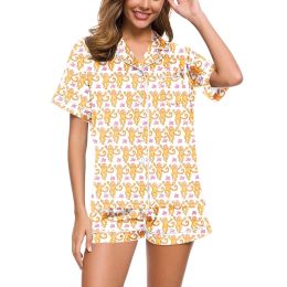 Schattig roller konijn 2-delige pyjama's set voor dames aap preppy print short mouw t-shirt en shorts pyjama set loungewear