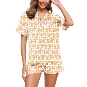 Schattig roller konijn 2-delige pyjama's set voor dames aap preppy print short mouw t-shirt en shorts pyjama set loungewear
