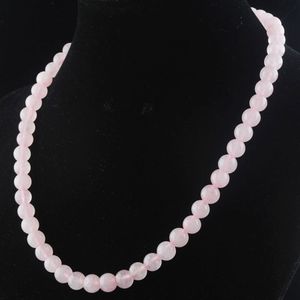 Colliers de perles mignons/romantiques, bijoux en quartz Rose, perles rondes de 8mm, pierres naturelles, mode pour femmes, 18 pouces, F3031