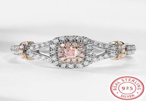 Mignon romantique femme princesse rose pierre bague originale solide 925 bijoux en argent mode luxe promesse bagues de fiançailles boîte-cadeau X5711039