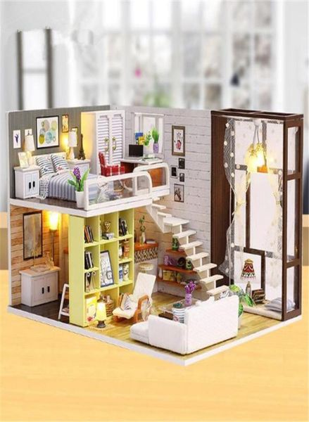 Chambre mignonne DIY Doll House 3d en bois miniature poupée maison poupée miniature toys avec meuble cadeau de Noël k2002859143