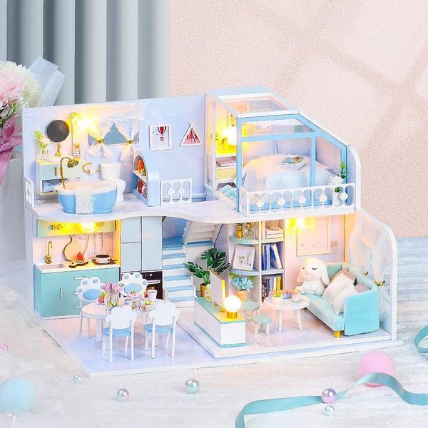 Cute Room New Wooden Toy Doll House Miniatura Diy Dollhouse con muebles Casa de madera Juguetes para niños Modelo Building Toy LJ201126