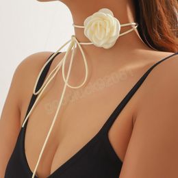 Mignon Rose Fleur Clavicule Chaîne Collier De Mariage De Mariée Sexy Réglable Ras Du Cou Femmes Bijoux Y2K Accessoires