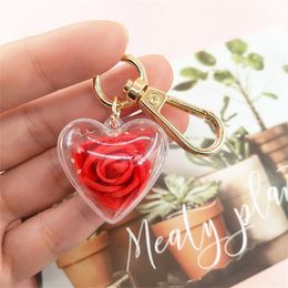 Mignon Rose porte-clés amour coeur pendentif fleur éternelle porte-clés pour femmes sac ornements clés de voiture accessoires Couple cadeaux
