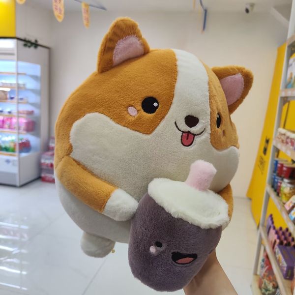 Mignon rond Corgi en peluche thé au lait Shiba Inu gros chiens fille enfants cadeau décoration 11.81 pouces 30 cm LA641