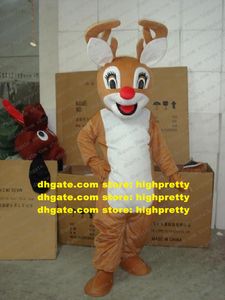 Mignon Rudolph le Nosed Reinderer Mascot Costume cerf cerf Caribou Rangifer avec de grands yeux noirs n ° 146
