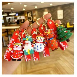 Leuke Kerstman Sneeuwpop Ontwerp 3D Cartoon Rubber Sleutelhanger Kerstboom Decoratieve Fles Kerstcadeau Tas Hanger