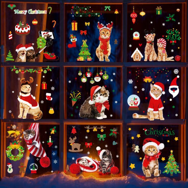 かわいいサンタクロースの窓ガラスステッカーのステッカーのカスメンテージホリデーデコレーションクリスマスシャッターステッカーシーン配置パーティーの供給