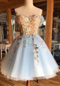 Schattige korte bloem applique prom dress fairytale huwelijksreis tule rok floral evenement slijtage feestjurk op maat gemaakte plus size beschikbaar