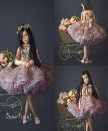Jobes fleurs courtes mignonnes pour le mariage en dentelle de mariage 3D Floral appliquée d'anniversaire de la première communion robe paillette des filles de luxe Pagea2120467